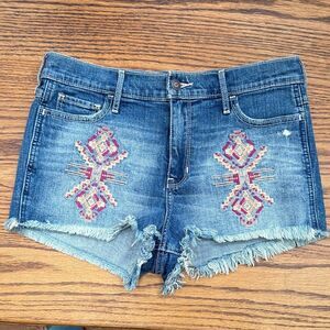 Hollister Blue Jean Shorts with Pink Embroidery